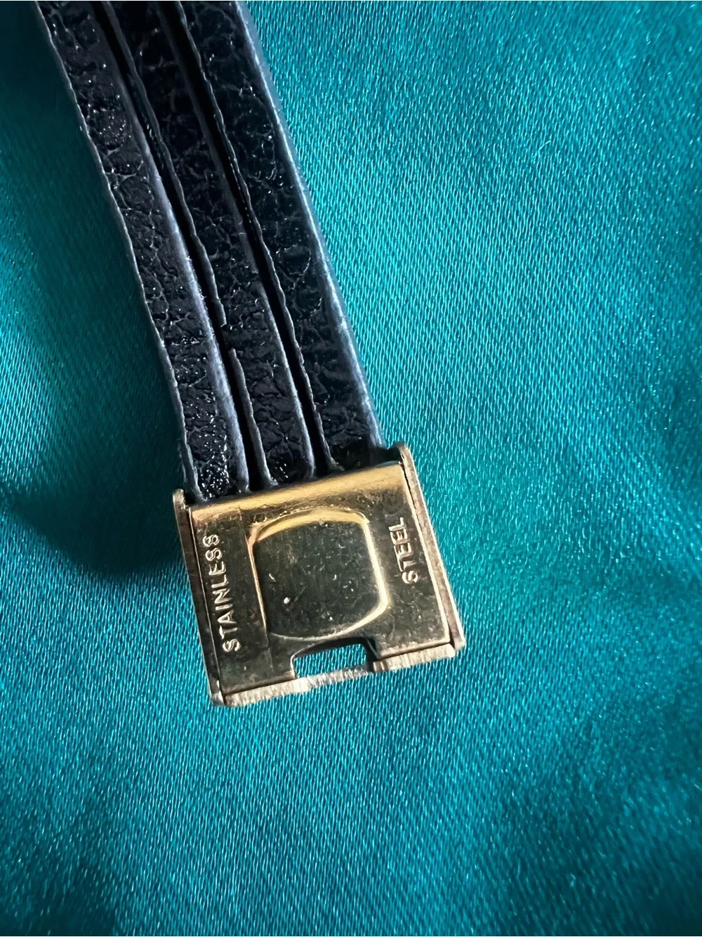 Black Leather Anchor Bracelet with Gold Accents
